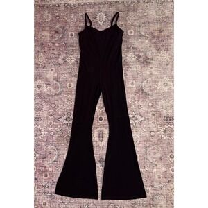 OFFLINE by Aerie Real Me Xtra Flare Jumpsuit Black Large Yoga Stretchy Bodysuit